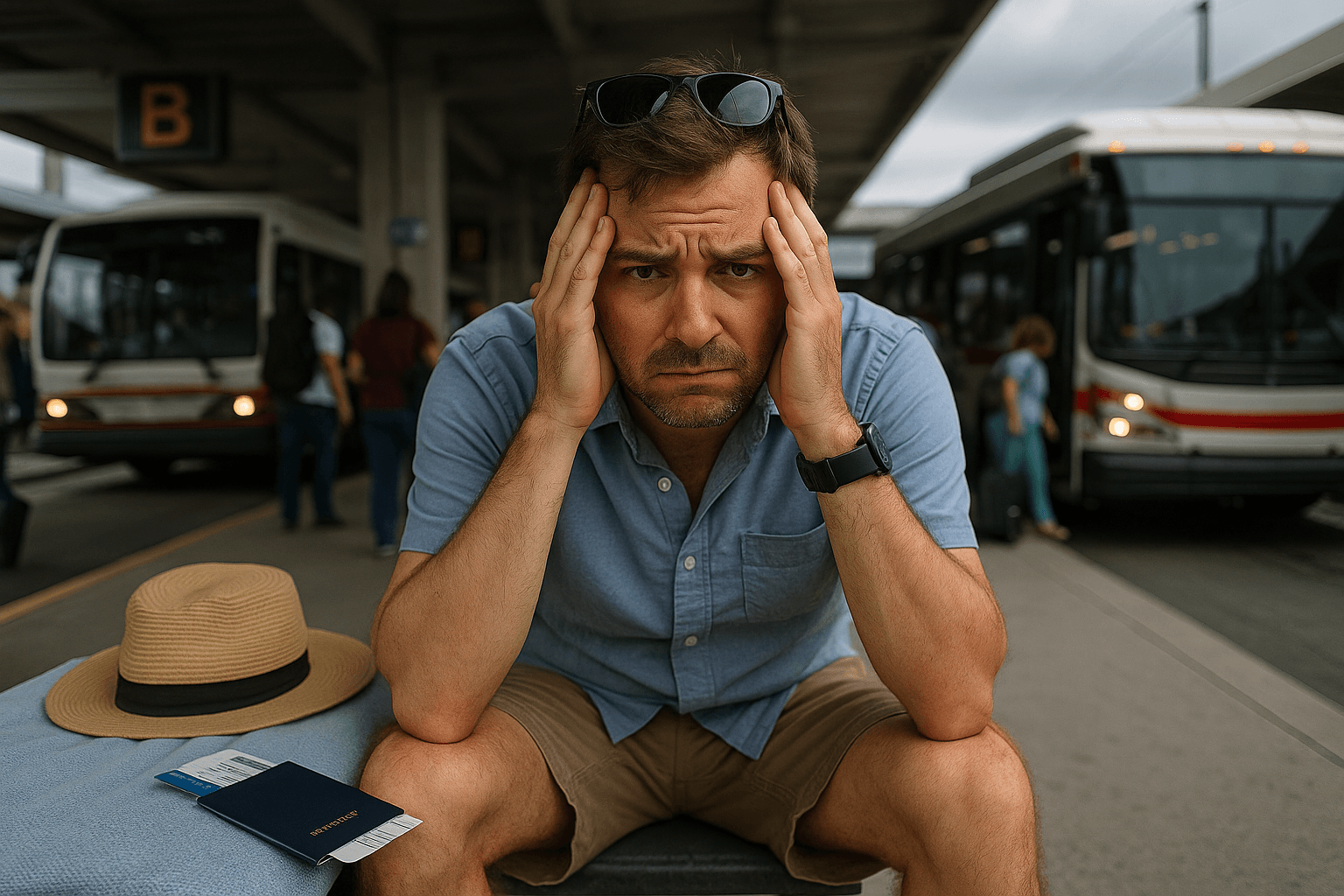 Família estressada planejando viagem